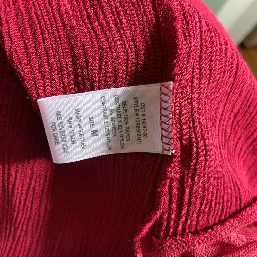 3/$12 Society Girl Burgundy Bell Sleeve Crinkle Sheer Mesh Panels Keyhole Medium - Picture 10 of 10